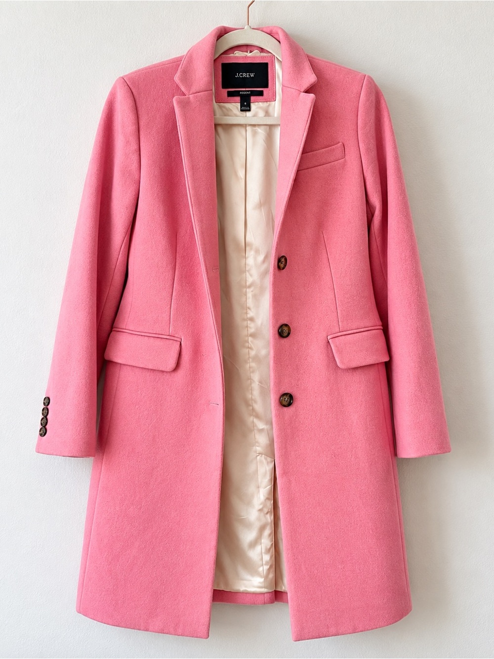 J.Crew Regent 100% Wool Topcoat Bright Pink Size 6